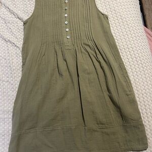 Olive Green Sleeveless Dress with Button Detail